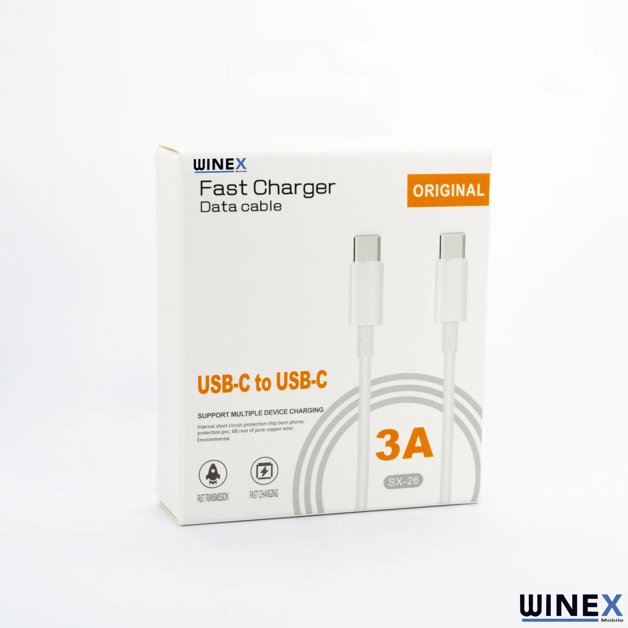 Winex 3A 45W Type-C to Type-C 1Metre Data ve Hızlı Şarj Kablosu Beyaz SX261M