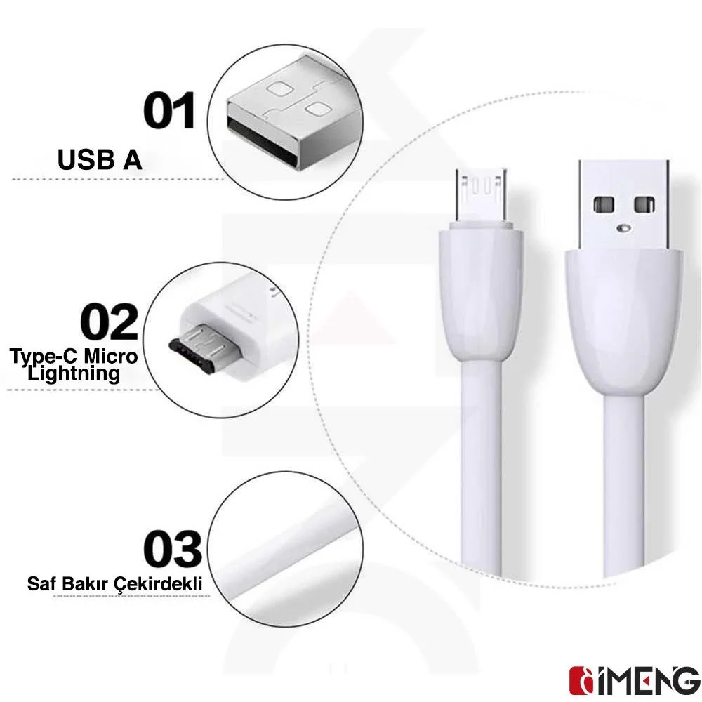 İmeng 3.1A UsbA to Lightning Data ve Hızlı Şarj Kablosu ML109 Beyaz