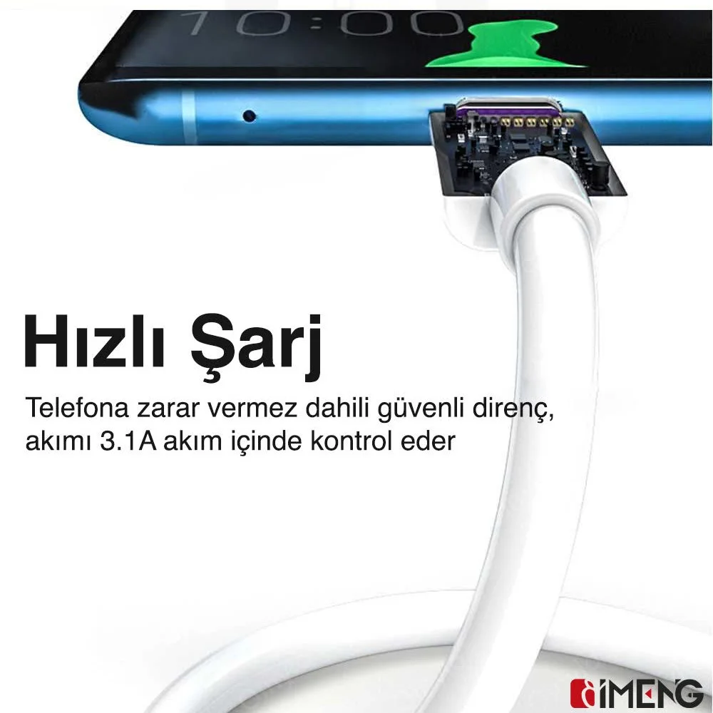İmeng 3.1A UsbA to Micro Data ve Hızlı Şarj Kablosu ML109 Beyaz