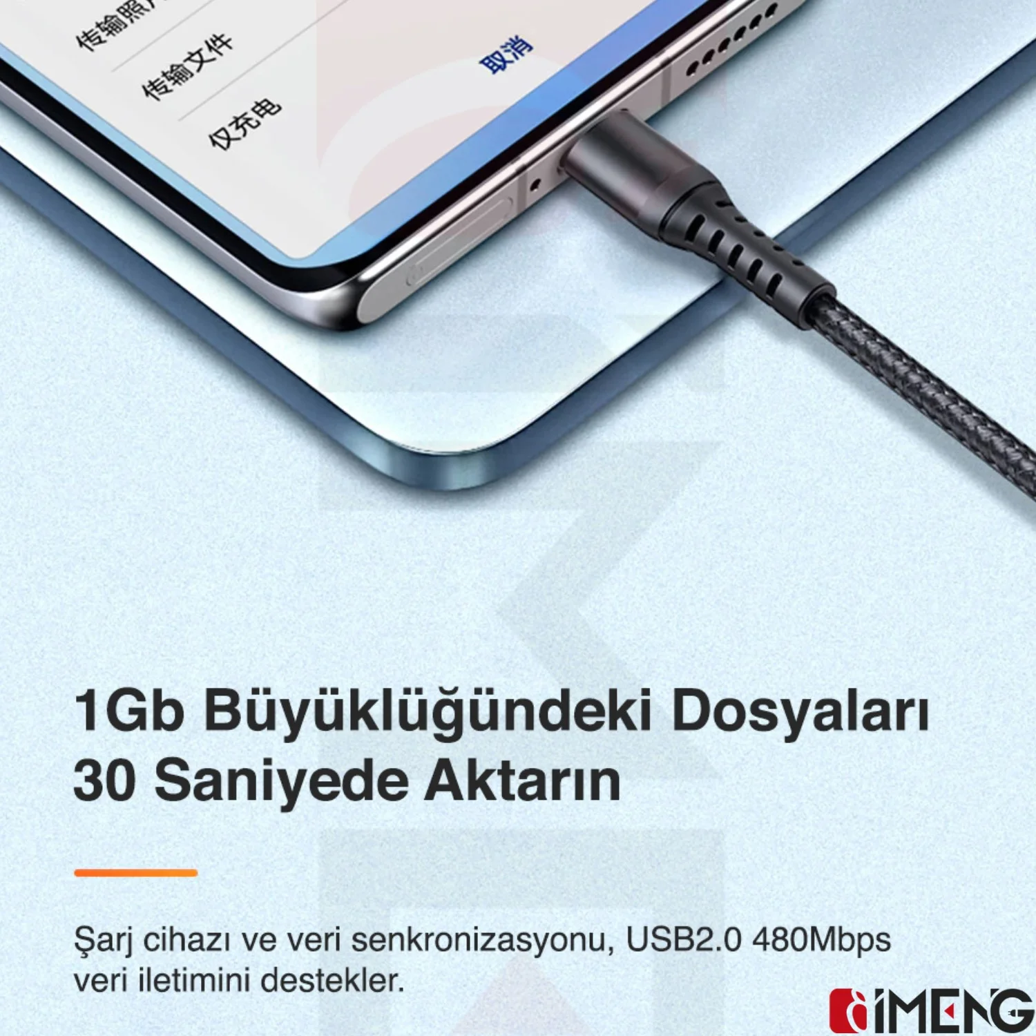 İmeng 3A UsbA to Lightning Pro Braided Data ve Hızlı Şarj Kablosu Siyah
