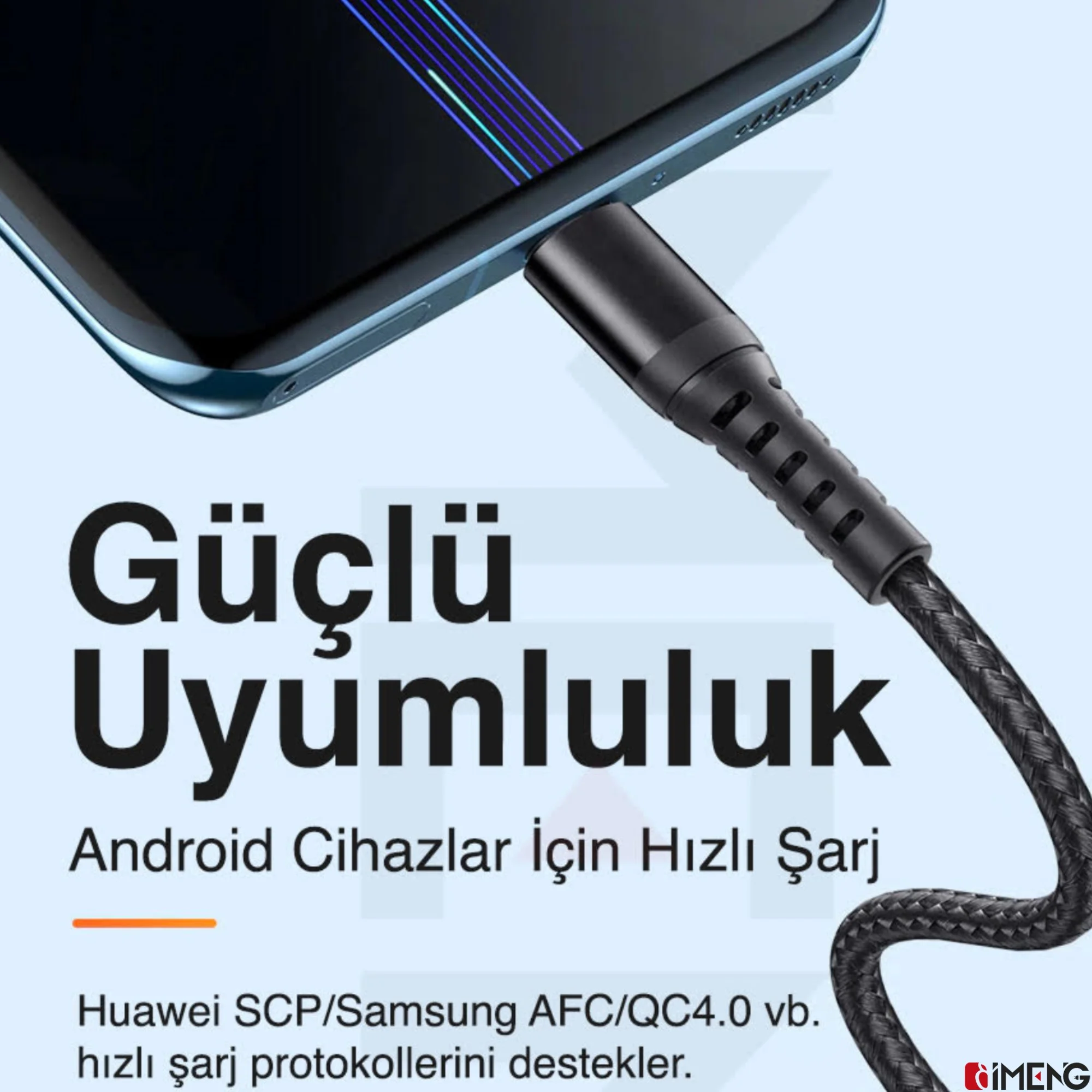 İmeng 3A UsbA to Micro Pro Braided Örgülü Data ve Hızlı Şarj Kablosu Siyah
