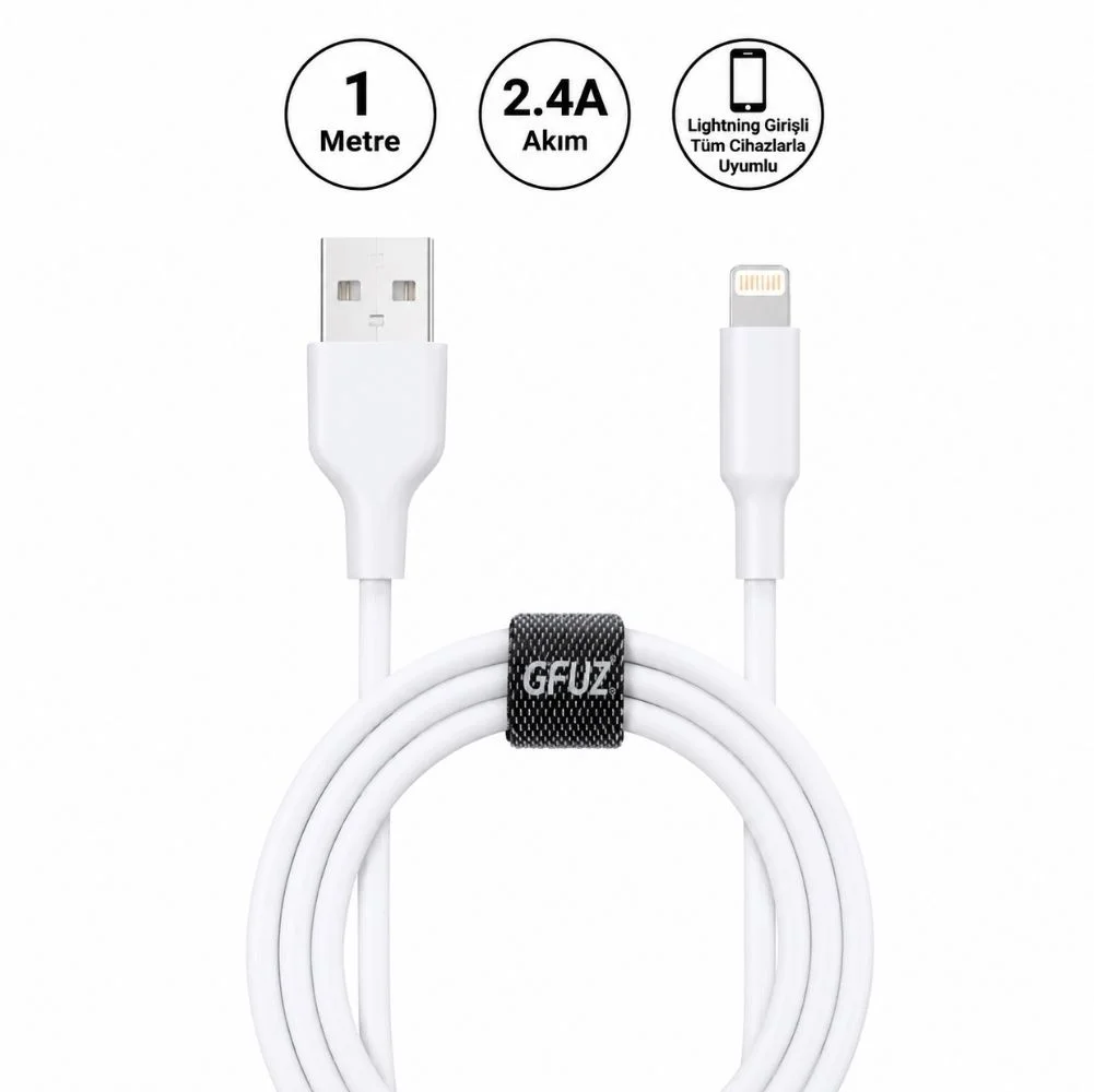 Gfuz CA58 2.4A UsbA to Lightning Data ve Hızlı Şarj Kablosu Beyaz
