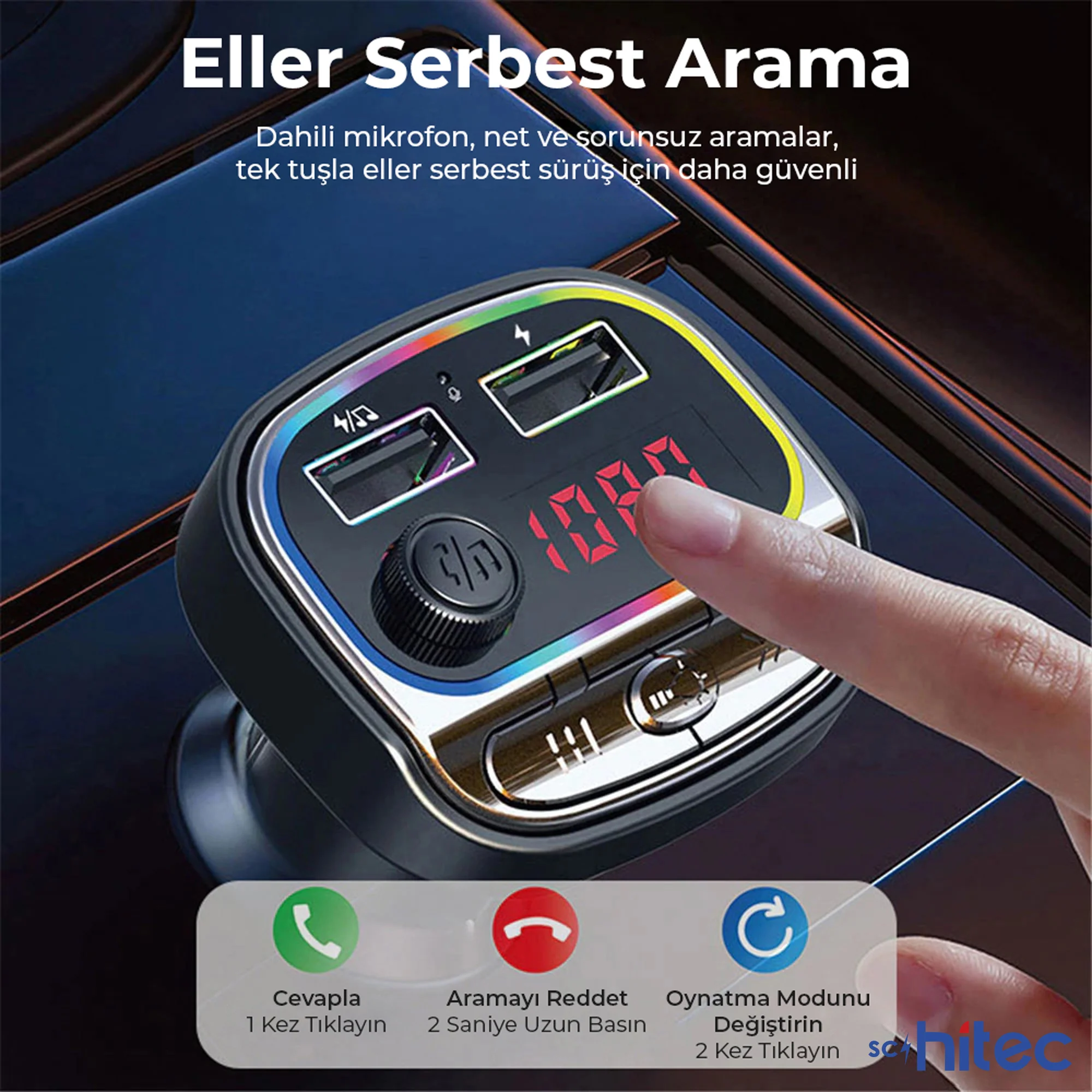 ScHitec C21 Fm Handsfree Bluetooth Modülatör Araç MP3 Player