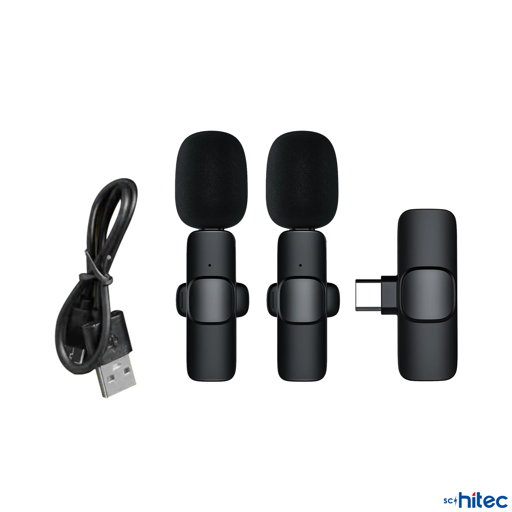 ScHitec K9 Type-C Çift Kablosuz Wireless HD Yaka Mikrofonu Siyah
