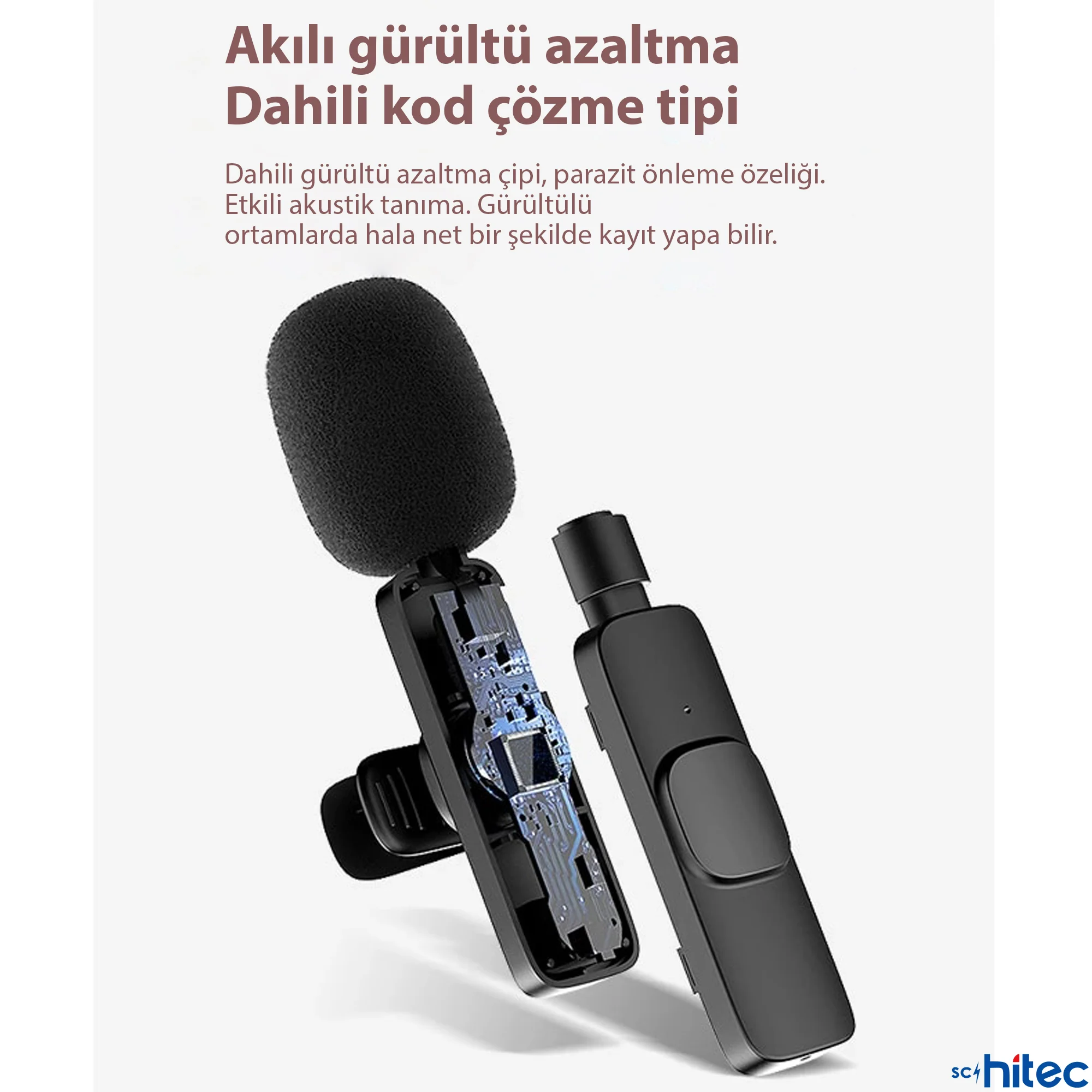 ScHitec K9 Type-C Çift Kablosuz Wireless HD Yaka Mikrofonu Siyah