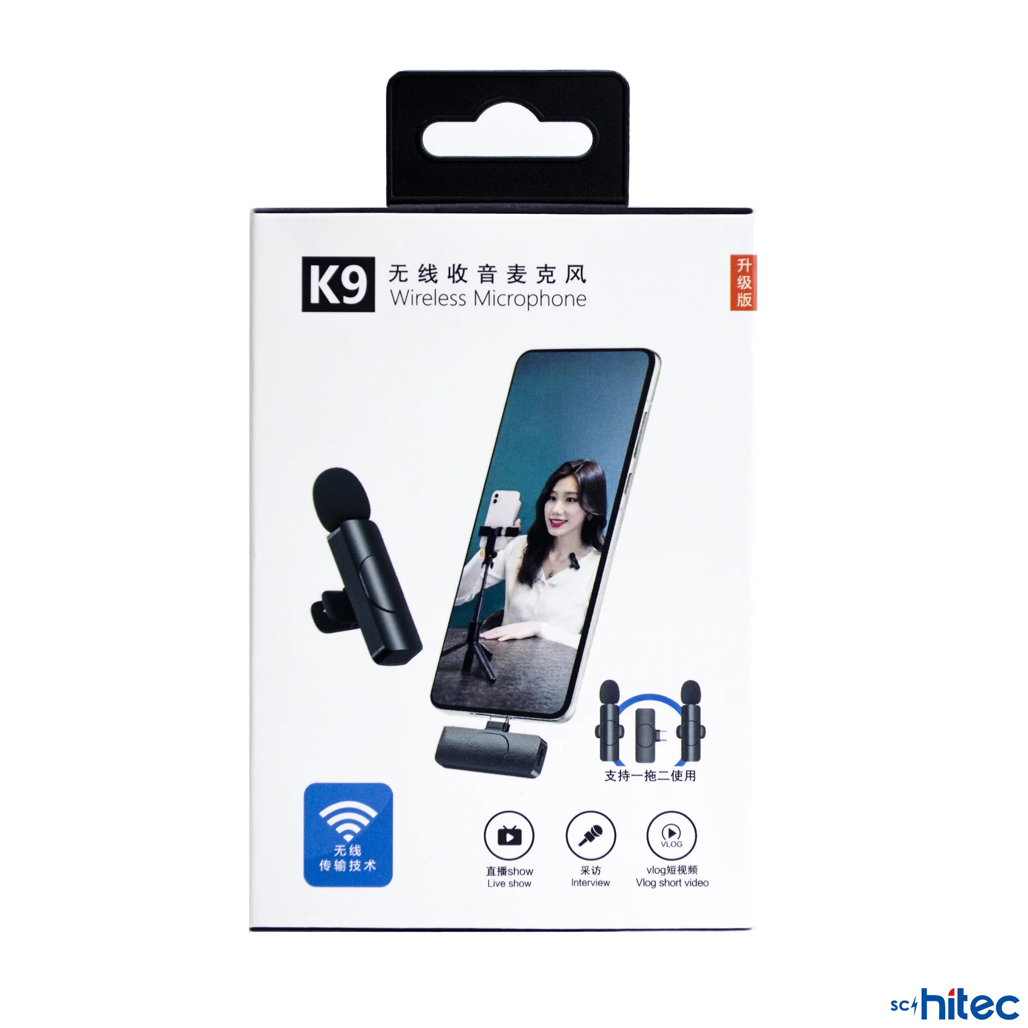 ScHitec K9 Type-C Çift Kablosuz Wireless HD Yaka Mikrofonu Siyah