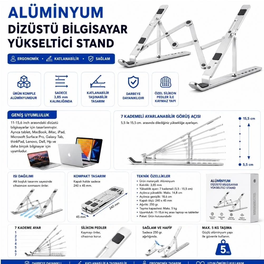 Winex Alüminyum Ayarlı Laptop Macbook Matebook Notebook Yükseltici Stand 3369