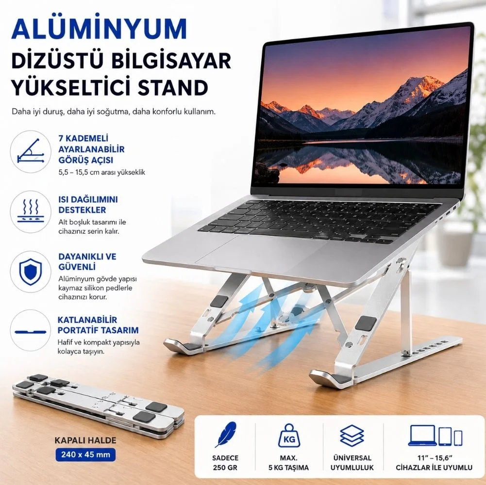 Winex Alüminyum Ayarlı Laptop Macbook Matebook Notebook Yükseltici Stand 3369
