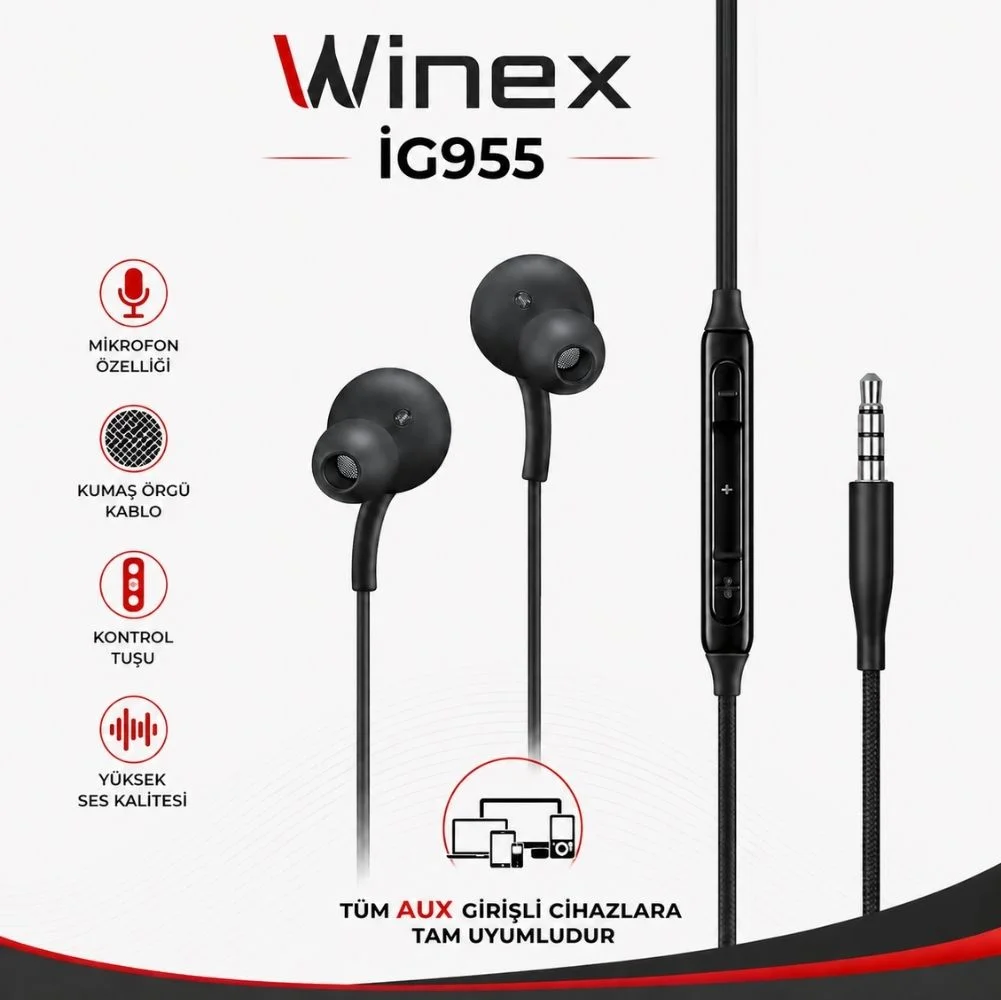 Winex İg955 Mikrofonlu Kablolu Kulaklık 3.5mm Siyah