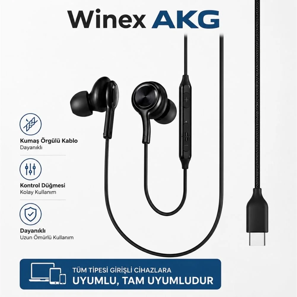 Winex AKG Type-C Mikrofonlu Kablolu Kulaklık Siyah