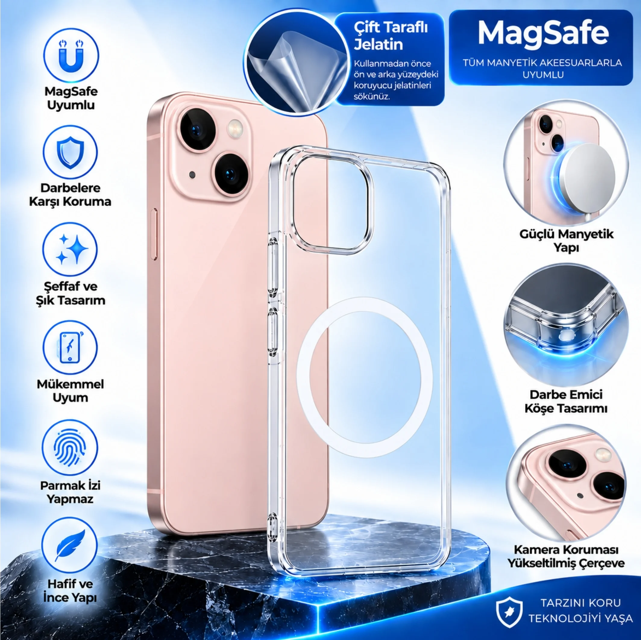 ScHitec İphone 13 ile Uyumlu Magsafe Özellikli Şeffaf Kılıf