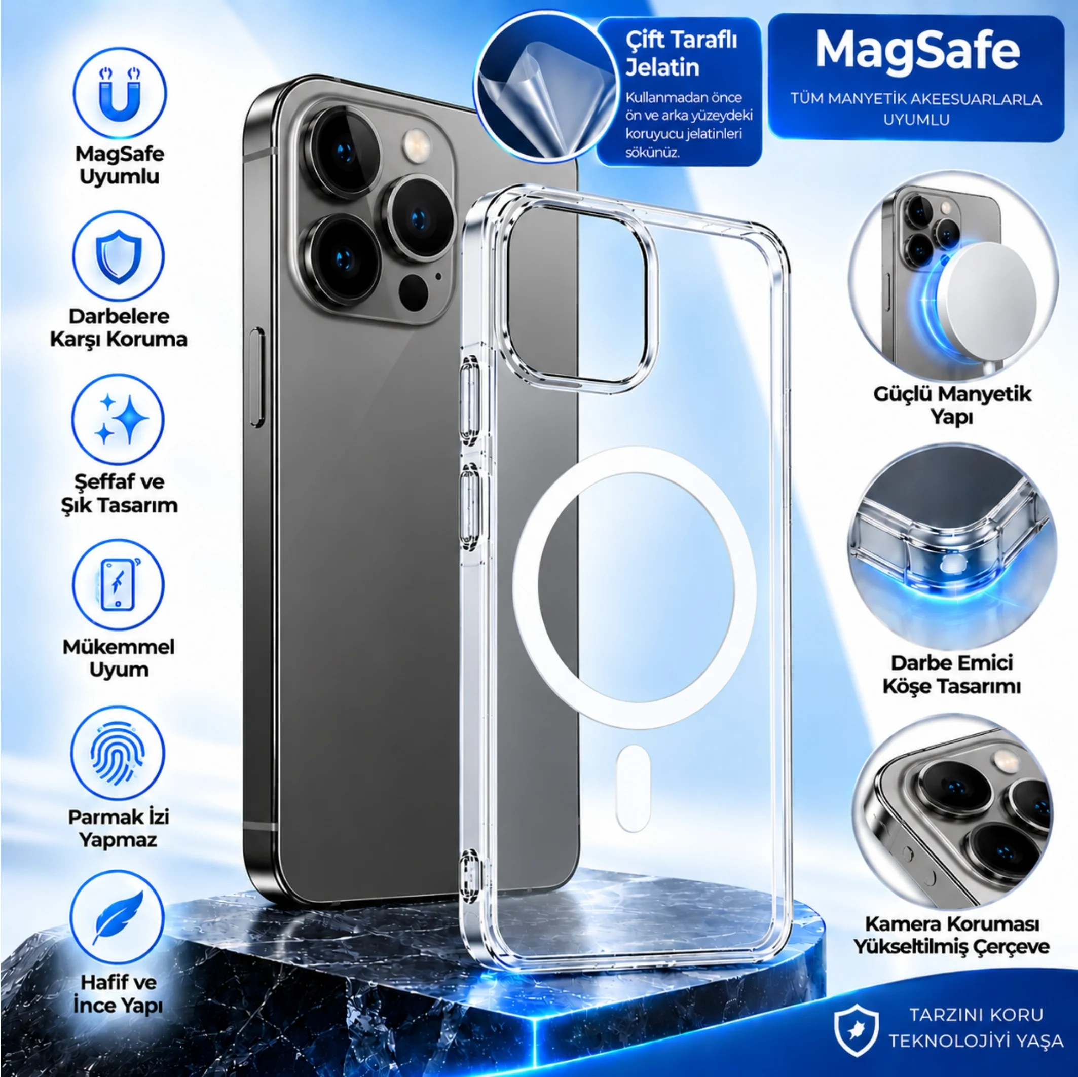 ScHitec İphone 13 Pro ile Uyumlu Magsafe Özellikli Şeffaf Kılıf
