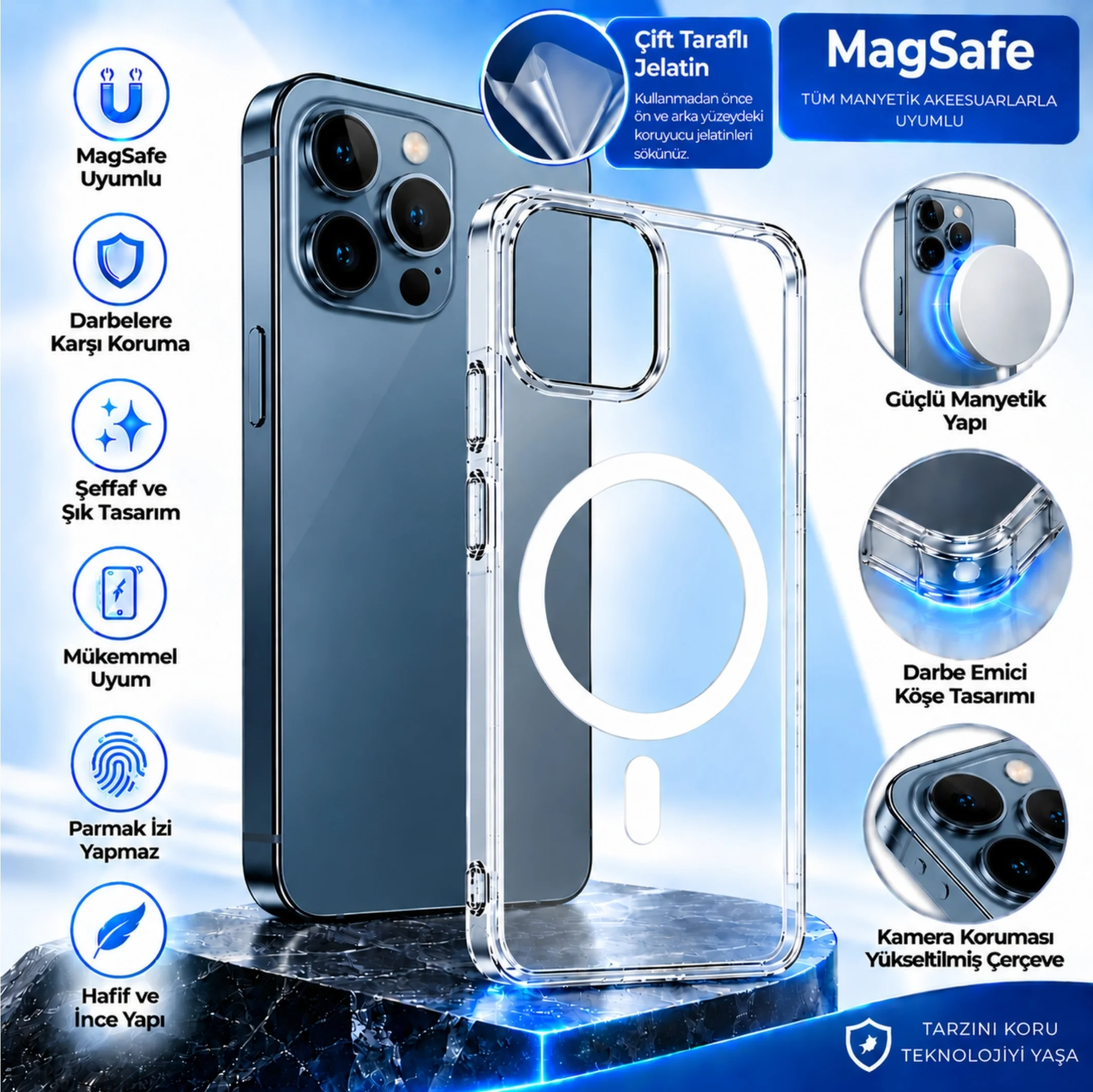 ScHitec İphone 12 Pro Max ile Uyumlu Magsafe Özellikli Şeffaf Kılıf