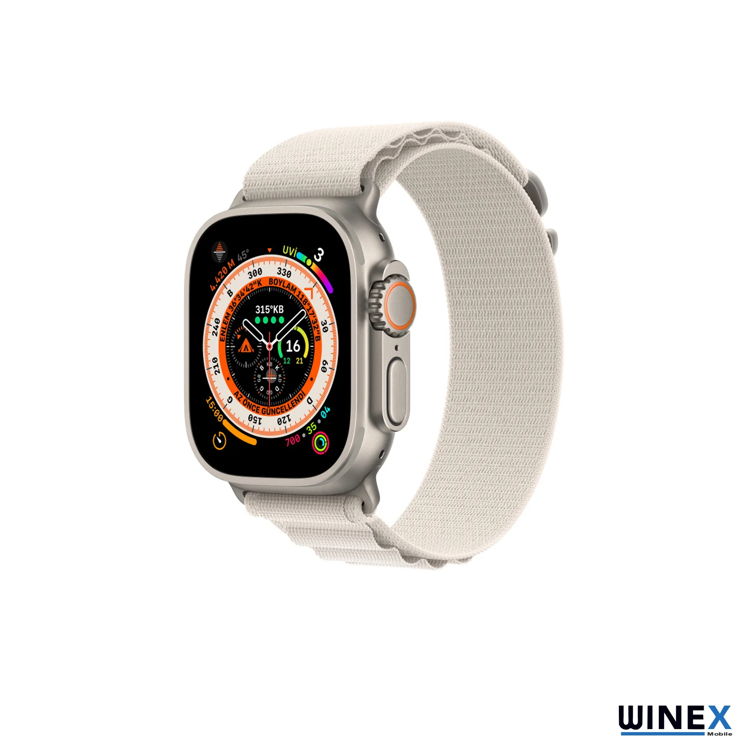 Winex 42-44mm Yeni Nesil Apple Uyumlu Akıllı Saat Kordonu Hasır Kancalı Beyaz