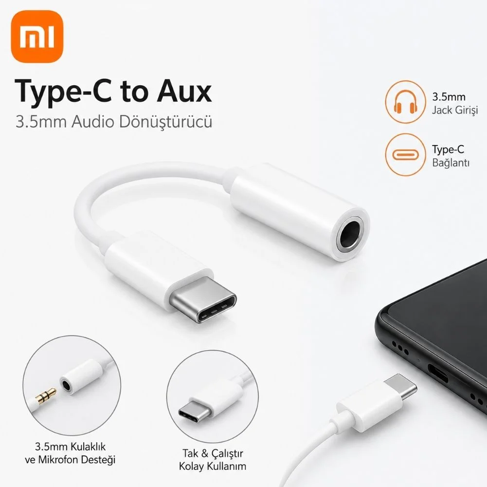 Xiaomi Type-C to Aux 3.5mm Audio Kulaklık Jack Dönüştürücü