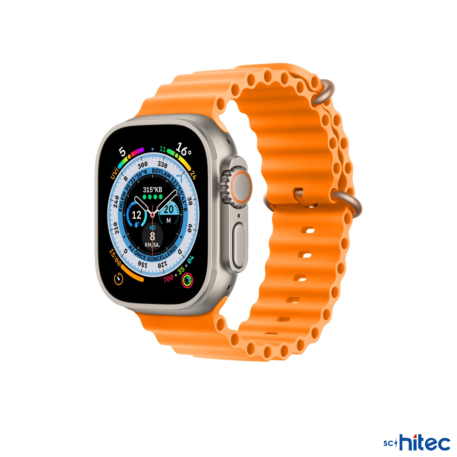 ScHitec 42-49mm Yeni Nesil Apple Uyumlu Akıllı Saat Kordonu Silikon Turuncu