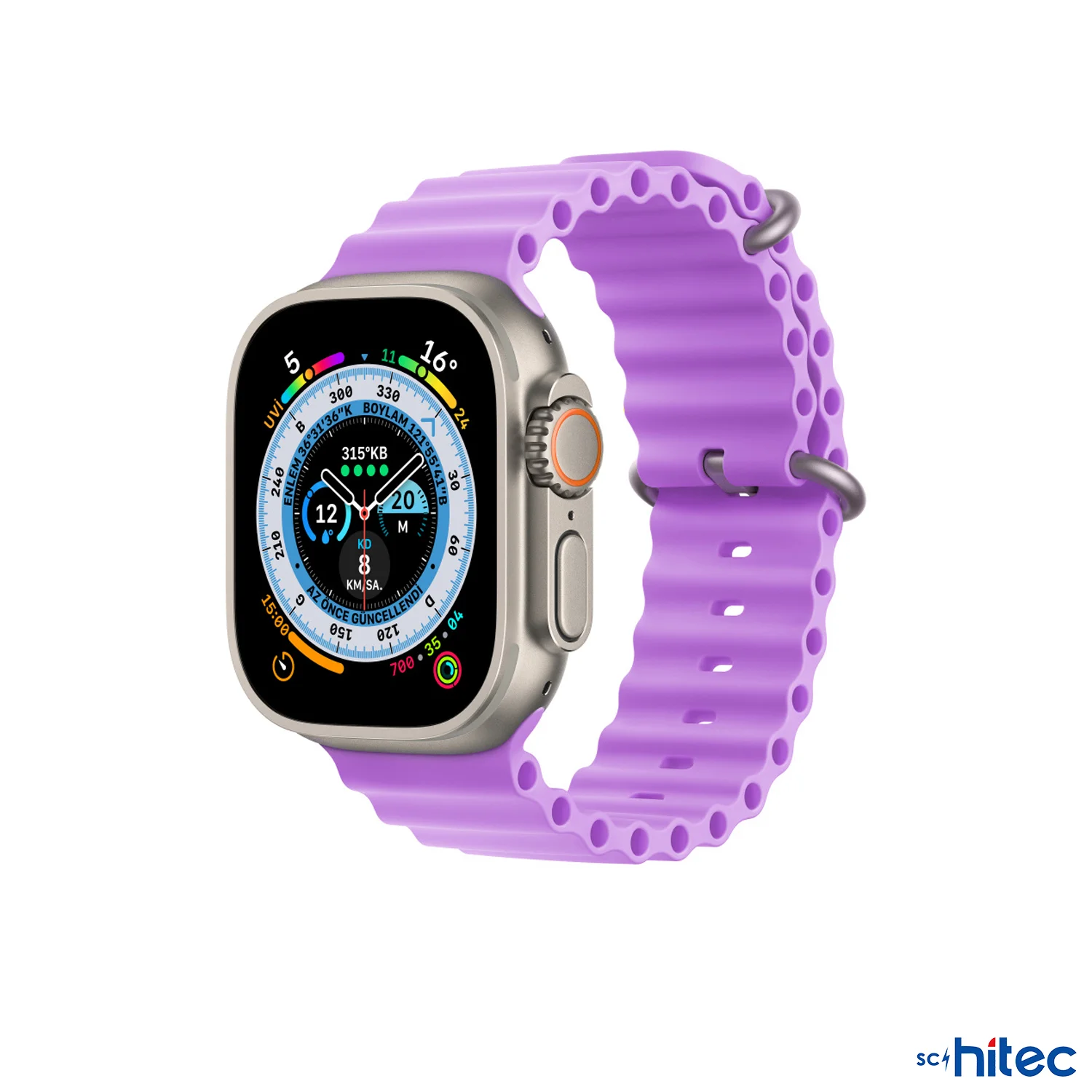 ScHitec 42-49mm Yeni Nesil Apple Uyumlu Akıllı Saat Kordonu Silikon Mor