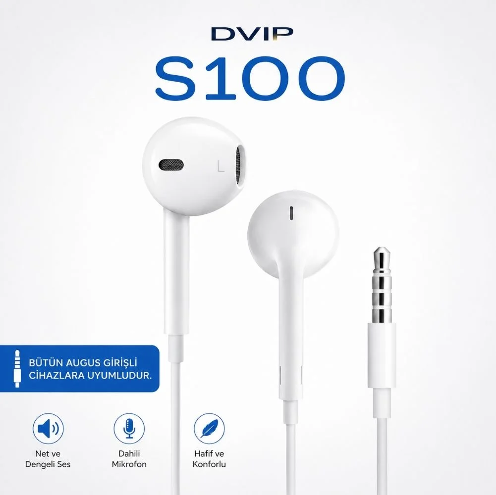 DVIP S100 3.5mm Jack Girişli Mikrofonlu Kablolu Kulaklık Beyaz