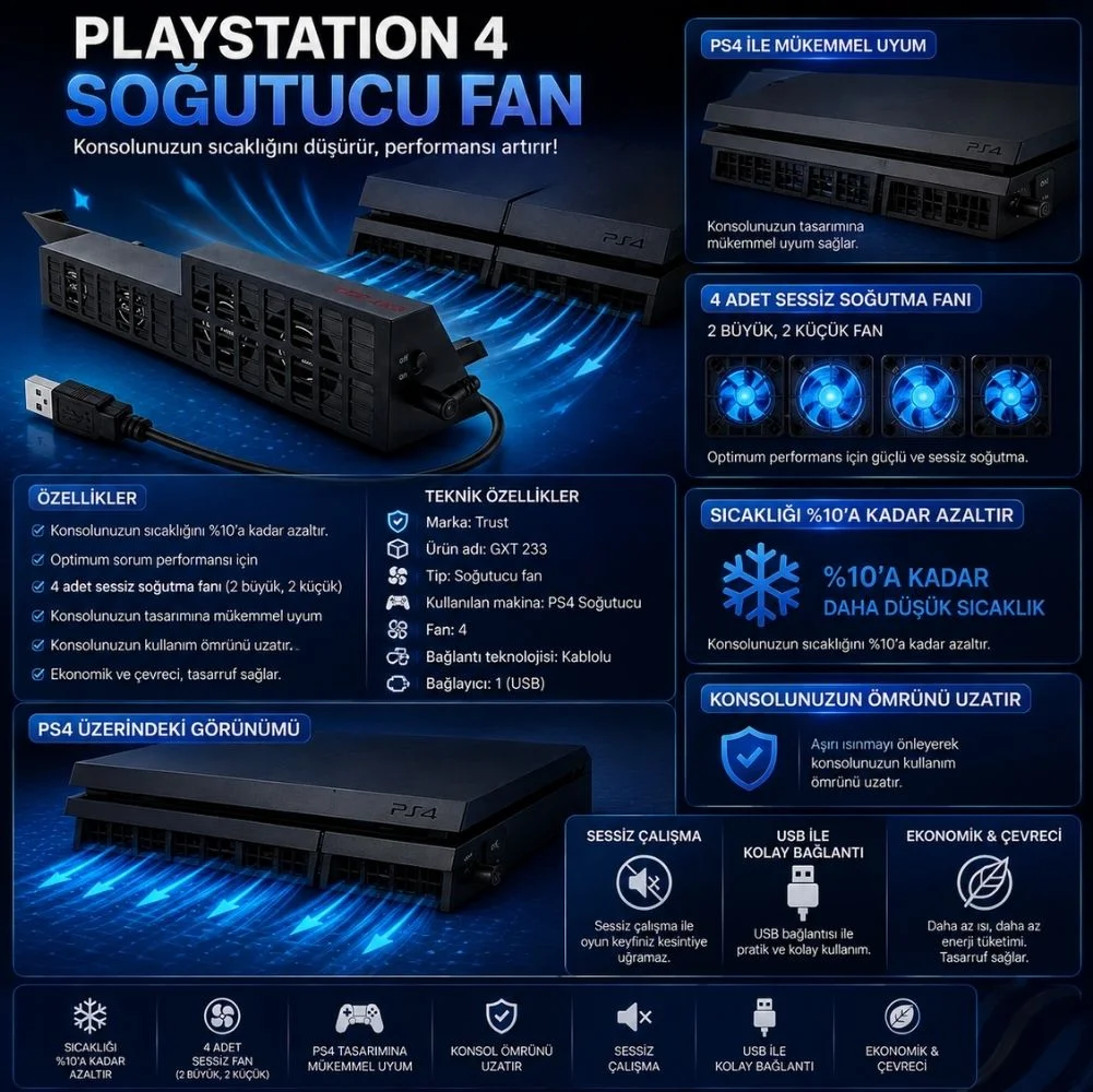 Trust GXT 233 Playstation 4 Soğutucu Fan PS 4 Siyah
