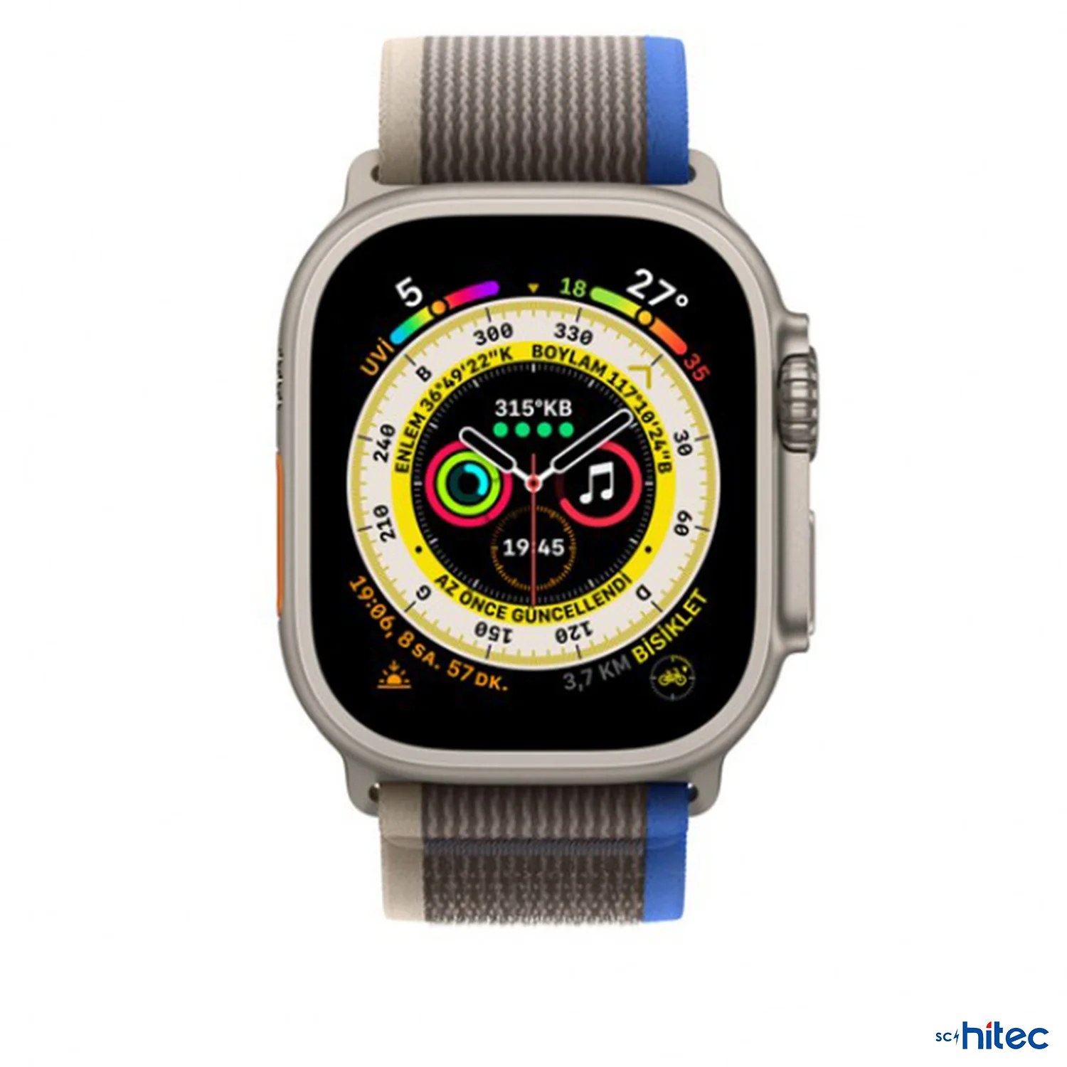 ScHitec 42-44mm Yeni Nesil Apple Uyumlu Akıllı Saat Kordonu Hasır Gri Mavi