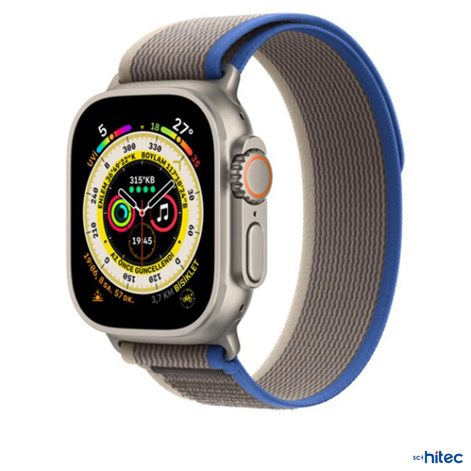 ScHitec 42-44mm Yeni Nesil Apple Uyumlu Akıllı Saat Kordonu Hasır Gri Mavi