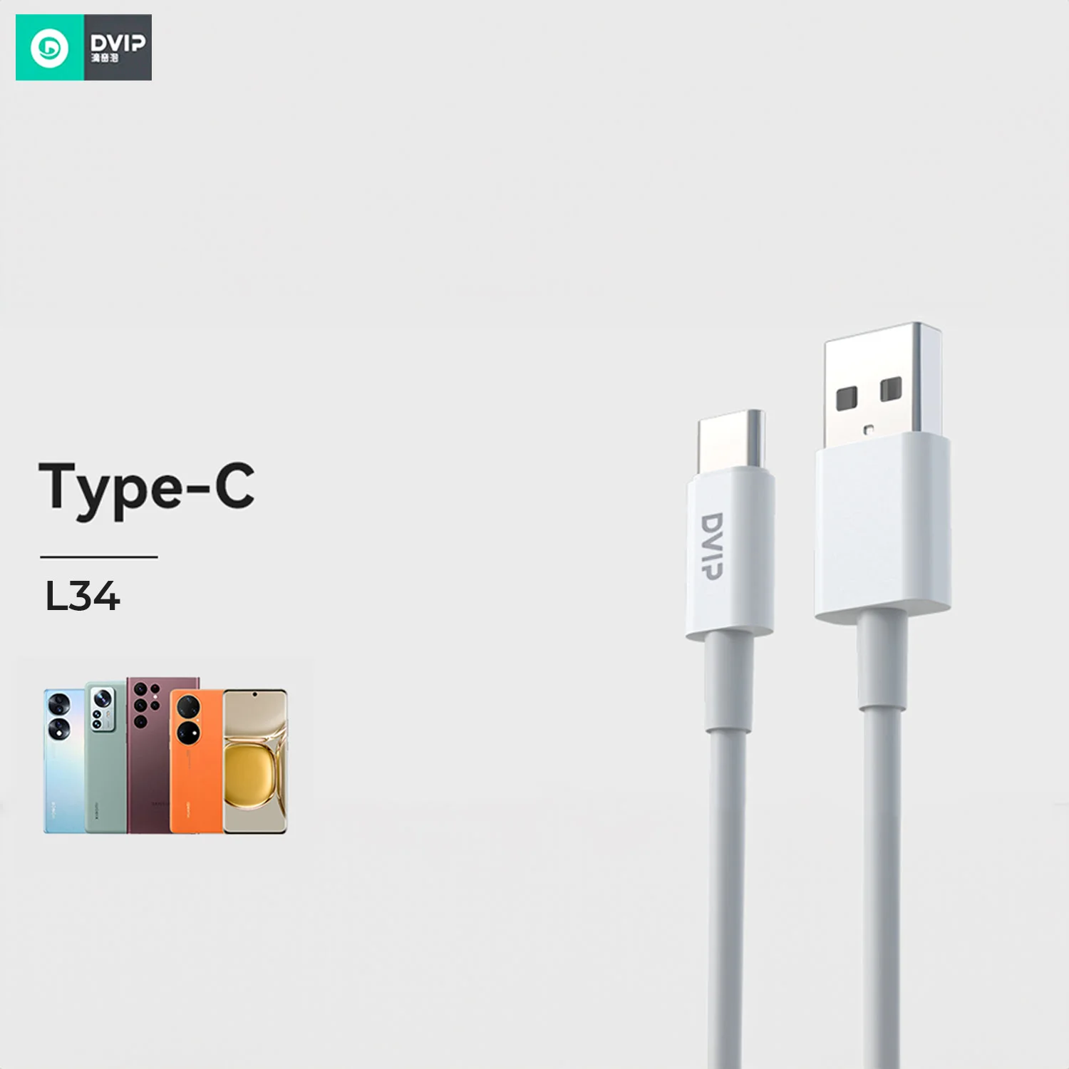 DVIP L34 6A 120W Fast ging UsbA to Type-C Data ve Hızlı Şarj Kablosu 1M Beyaz