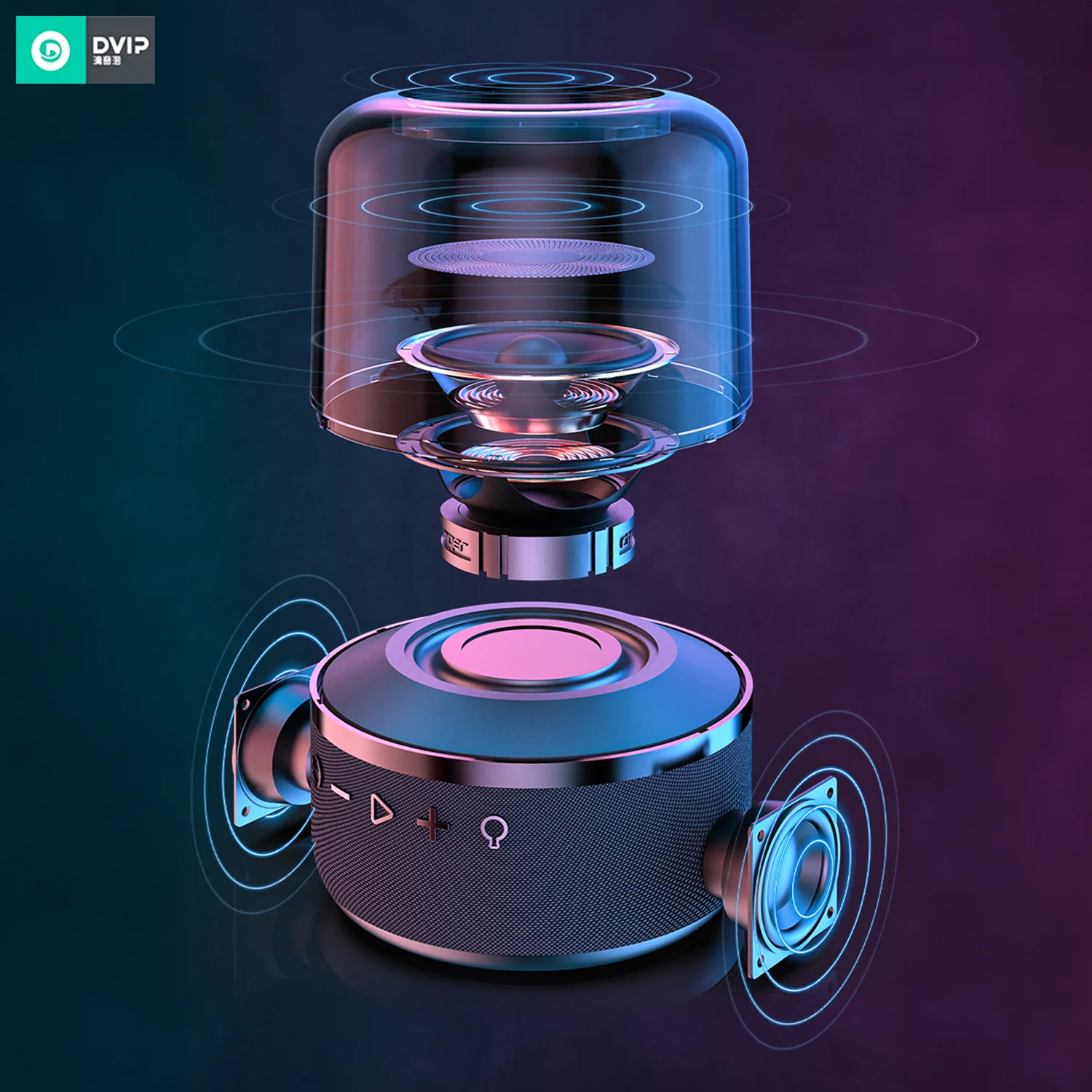 DVIP Q5 Taşınabilir Bluetooth 5.0 Hoparlör TF SD kart, 3,5mm Aux, Sesli Görüşme, RGB Light Show Siyah
