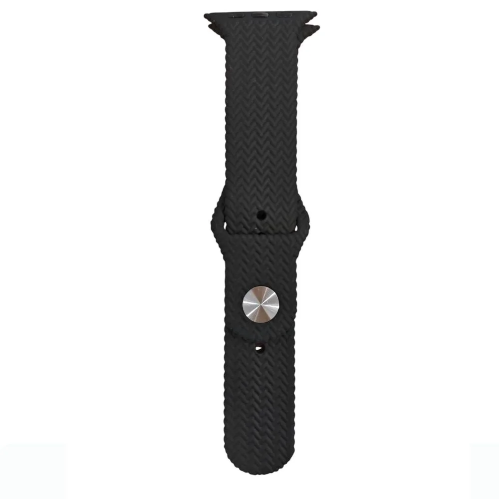 ScHitec 42-49mm Yeni Nesil Apple Uyumlu Hasır Görünümlü Akıllı Saat Kordonu Silikon Siyah