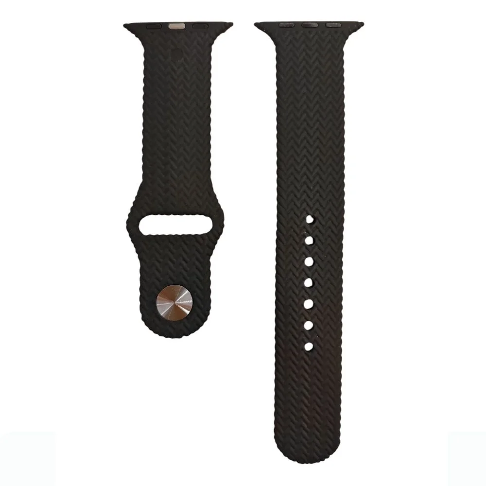 ScHitec 42-49mm Yeni Nesil Apple Uyumlu Hasır Görünümlü Akıllı Saat Kordonu Silikon Siyah
