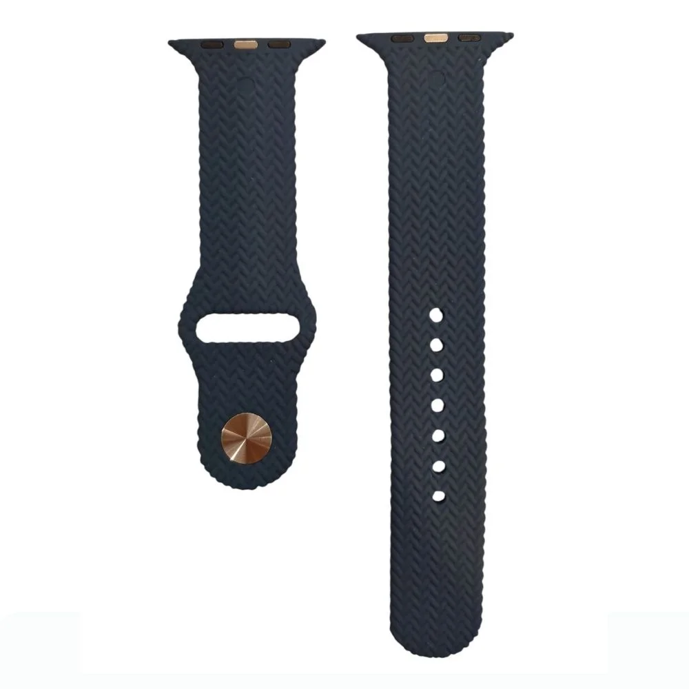 ScHitec 42-49mm Yeni Nesil Apple Uyumlu Hasır Görünümlü Akıllı Saat Kordonu Silikon Lacivert