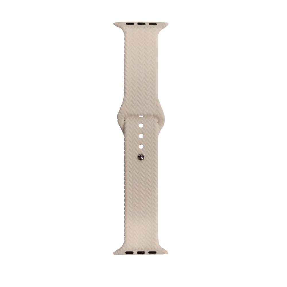 ScHitec 42-49mm Yeni Nesil Apple Uyumlu Hasır Görünümlü Akıllı Saat Kordonu Silikon Beyaz