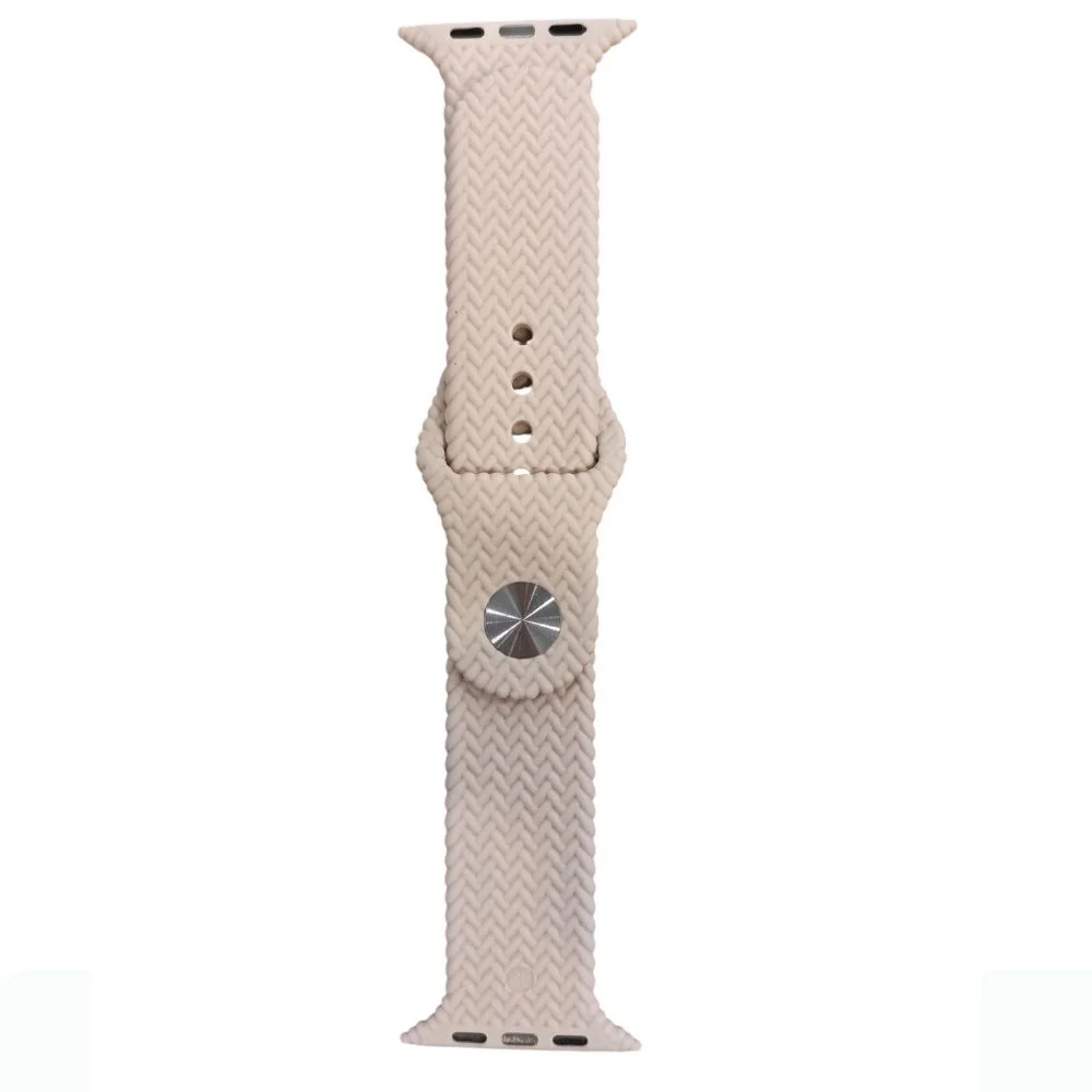 ScHitec 42-49mm Yeni Nesil Apple Uyumlu Hasır Görünümlü Akıllı Saat Kordonu Silikon Krem