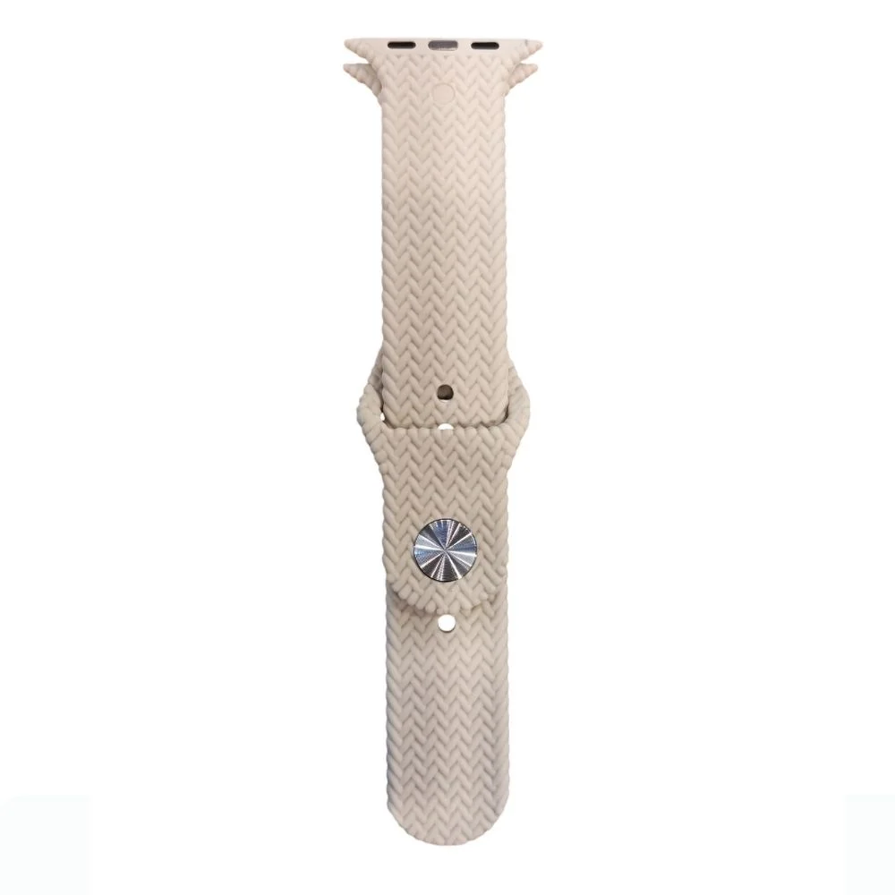 ScHitec 42-49mm Yeni Nesil Apple Uyumlu Hasır Görünümlü Akıllı Saat Kordonu Silikon Krem