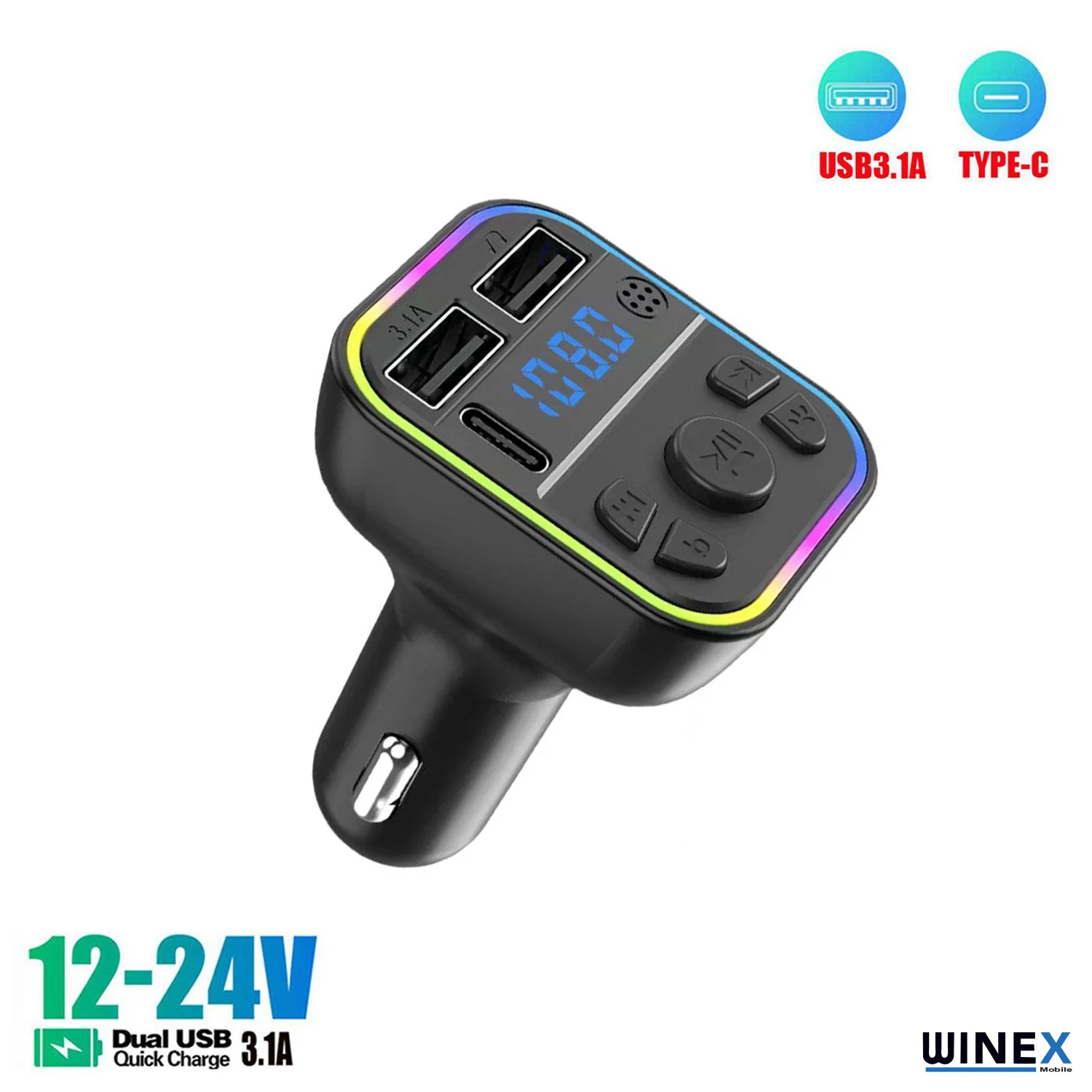 Winex G39 Fm Handsfree Bluetooth Modülatör MP3 Player Type-C Çıkışlı Araç Şarj Aleti