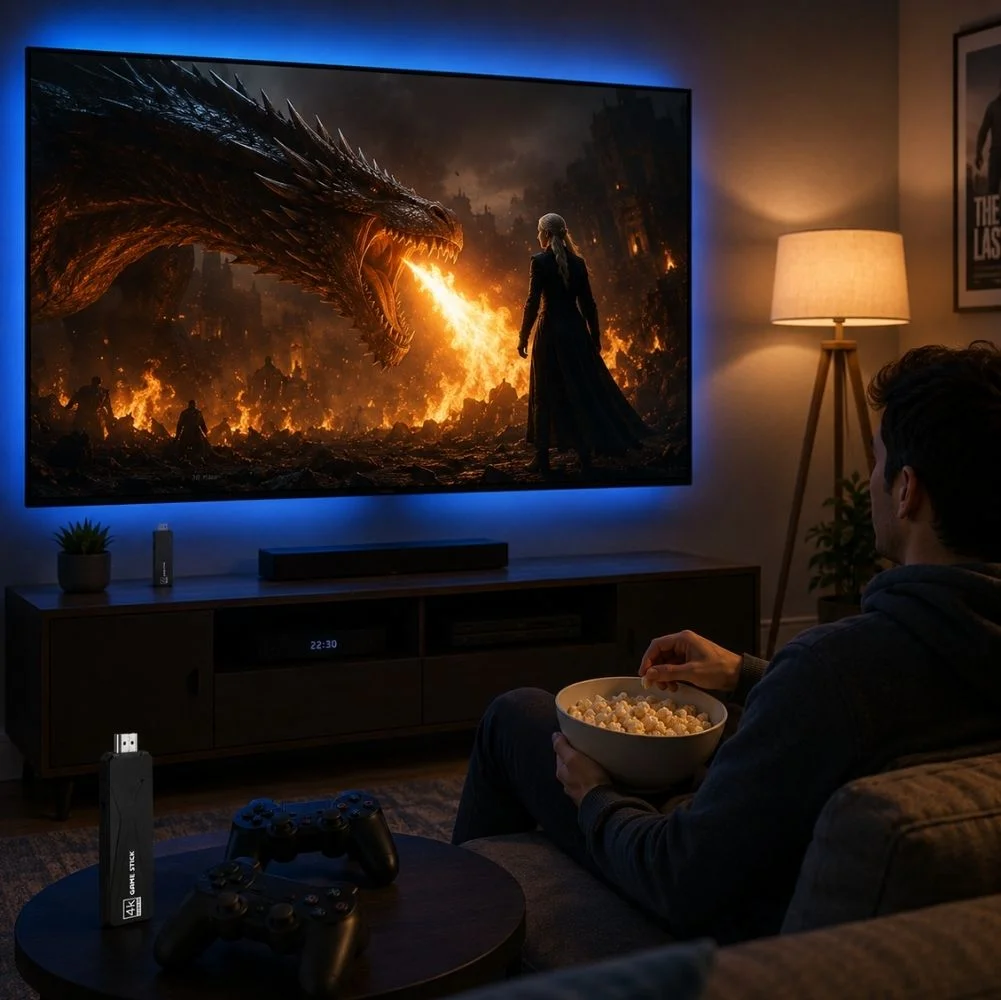 Winex 4K Android TV Stick ve Retro Game Konsol 10000 Atari Makinası Oyunlu 64GB Siyah