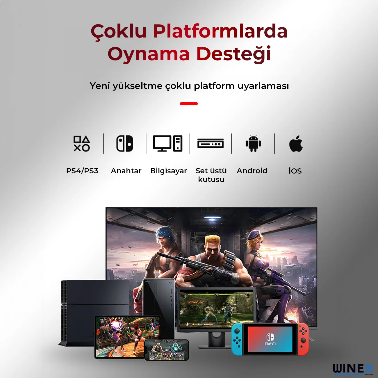 Winex BSP-Y01 N-Joystick Switch/Ps3/Ps4/Pc/Android/İos MF/TV Retro Oyun Konsolu Joystiği Kırmızı