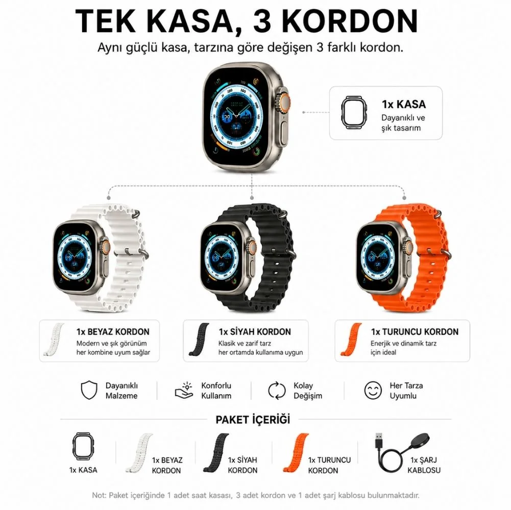 Watch 8 Pro Max Amoled Ekran Android İos HarmonyOs Uyumlu Akıllı Saat Değiştirilebilir 3 Kordon