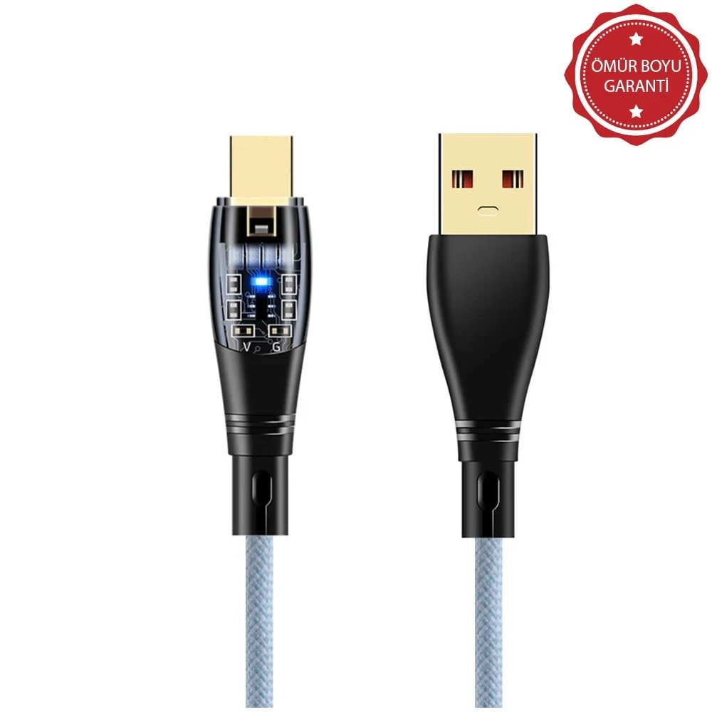 ScHitec 6A 120W UsbA to Type-C 1Metre Hızlı Data ve Şarj Kablosu Mavi YK234M