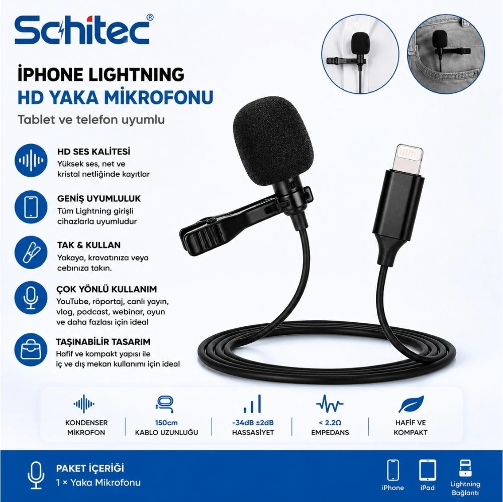Winex İphone Lightning Port HD Yaka Mikrofonu Siyah