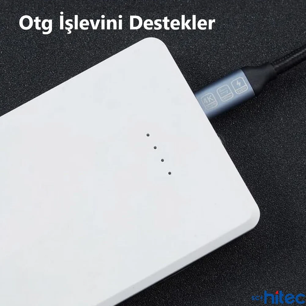 ScHitec 5A 100W 20Gps 4K 60Hz Type-C To Type-C 4.0 Gen2 Hızlı Data ve Şarj Kablosu Örgülü 2Metre Siyah