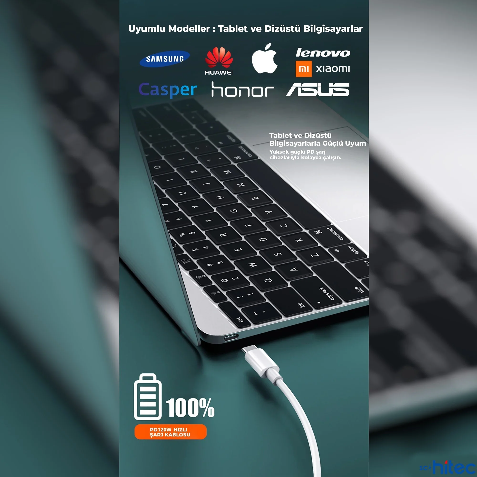 ScHitec 2in1 5A 120W Type-C to Type-C ve Lightning Hızlı Data ve Şarj Kablosu 120cm SX31C