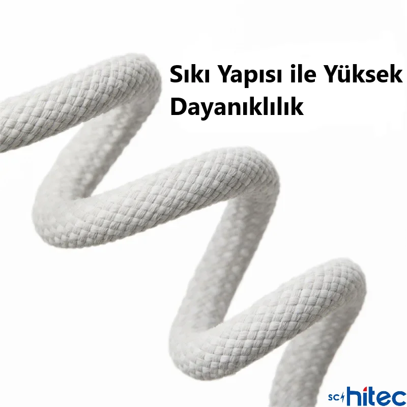 ScHitec 6A 66W Apple İphone 15 Uyumlu Type-C to Type-C Örgülü Hızlı Data ve Şarj Kablosu Beyaz