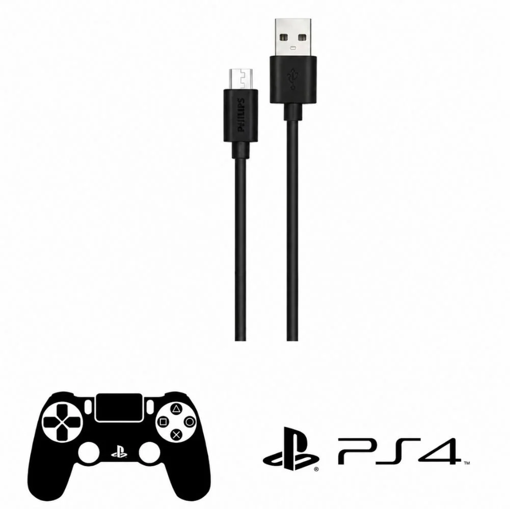 Philips Playstation 4 İle Uyumlu Joystick Şarj Kablosu UsbA to Micro 3A 45W Universal Hızlı Şarj Data Kablo 2Metre DLC3106U