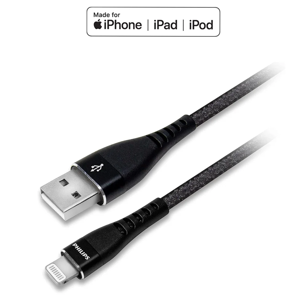 Philips Apple MFI Lisanslı İphone 11 Pro Max UsbA to Lightning 1.2Metre Hızlı Data ve Şarj Kablosu Siyah