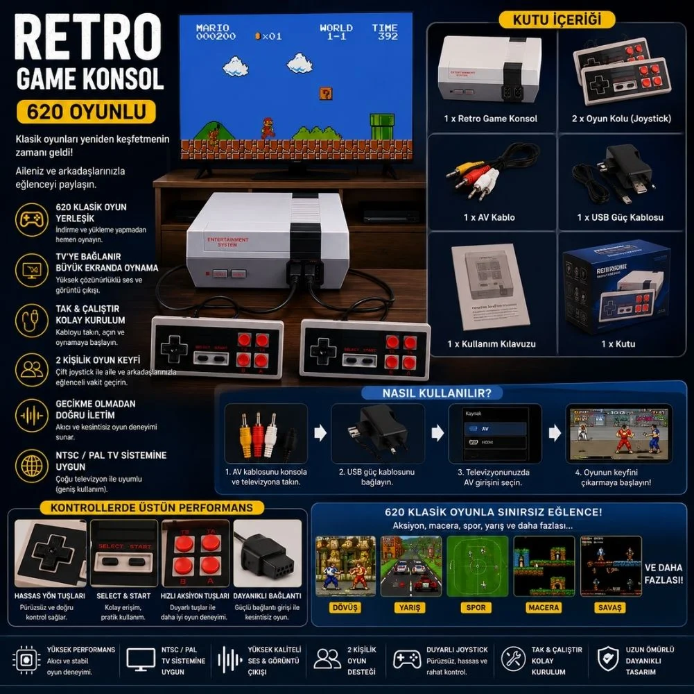 ScHitec Retro Game Konsol 620 Oyunlu