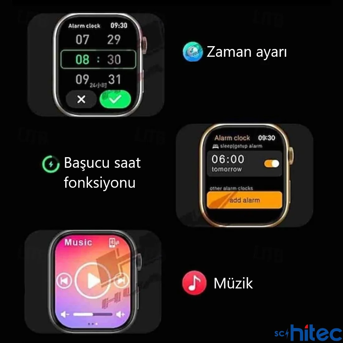 ScHitec Watch HK9 Mini Amoled Ekran Android İos HarmonyOs Uyumlu Akıllı Saat Siyah