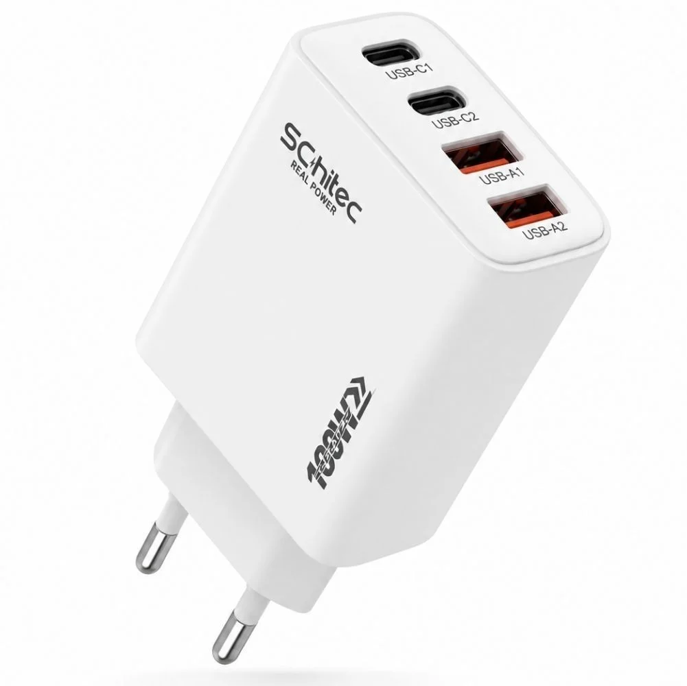 Schitec 100W 4 Port Hızlı Şarj Adaptörü + 30W USB-A to Type-C Hızlı Şarj Data Kablosu Set