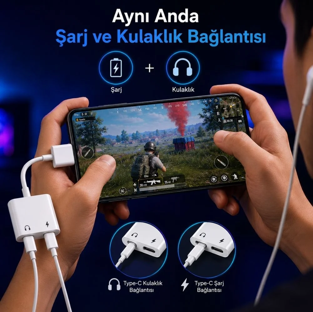 ScHitec 2in1 Type-C Kulaklık ve Şarj Dönüştürücü Hızlı Şarj Adaptör JH032