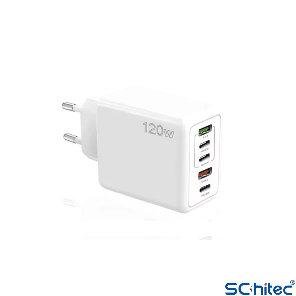 ScHitec 120W 3 Type-C + 2 UsbA Toplam 5 Çıkışlı Ev Tipi Şarj Aleti Set 6A 100W UsbA to Type-C 1Metre Süper Hızlı Data ve Şarj Kablosu SR30