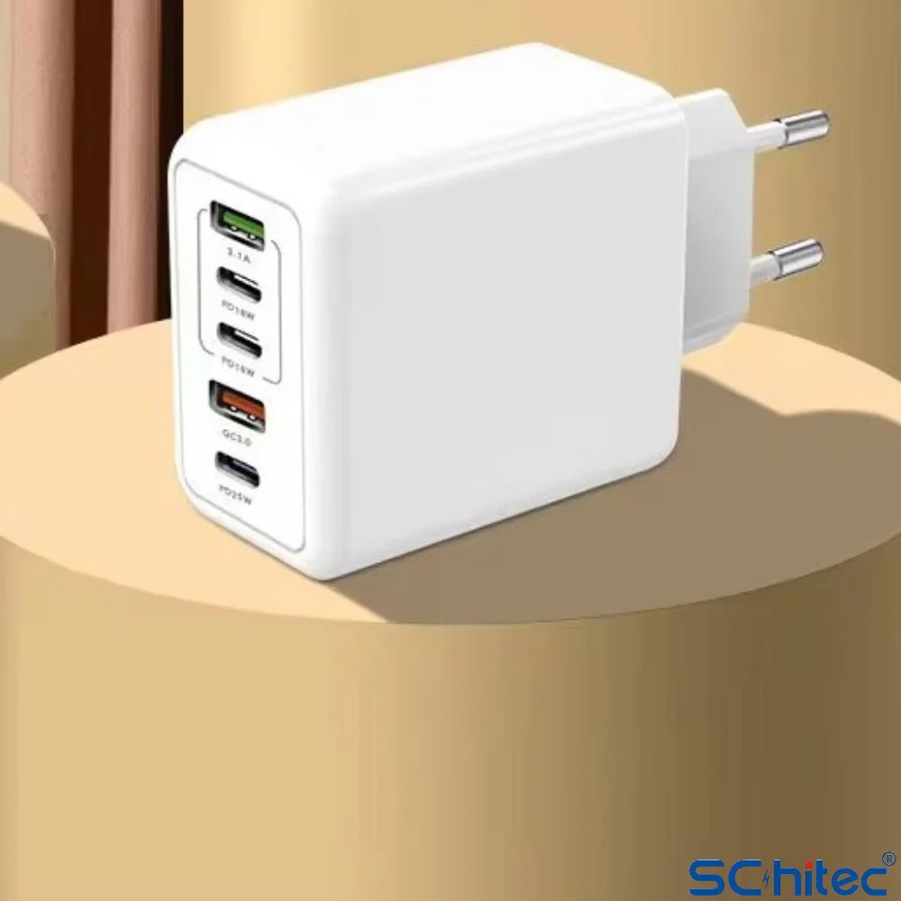 ScHitec 120W 3 Type-C + 2 UsbA Toplam 5 Çıkışlı Ev Tipi Şarj Aleti Set 6A 100W UsbA to Type-C 1Metre Süper Hızlı Data ve Şarj Kablosu SR30